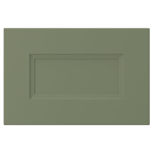 A green rectangular AXSTAD kitchen cabinet door with inset panel, smooth matte surface.
