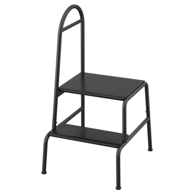 A BÄSINGEN 2-step stool in dark grey, designed with a simple, clean look for safe, easy height access.