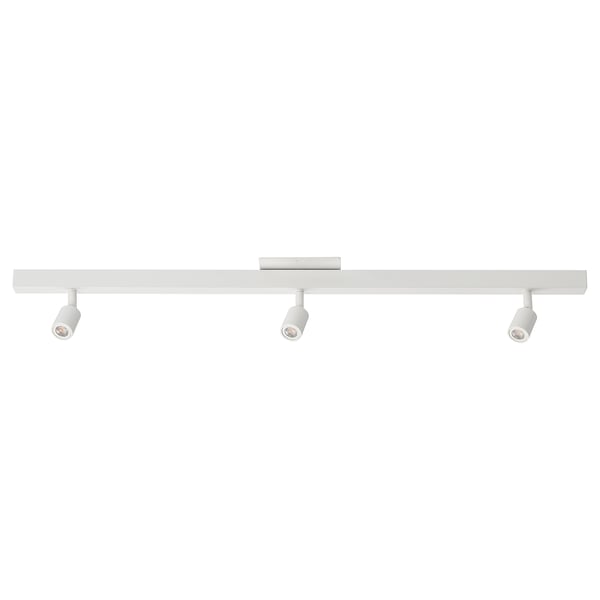 BÄVE white ceiling track light with 3 adjustable spots, minimalist design, energy-efficient leds, durable aluminium and steel construction.