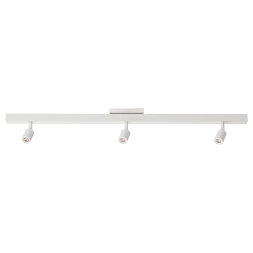 BÄVE white ceiling track light with 3 adjustable spots, minimalist design, energy-efficient leds, durable aluminium and steel construction.