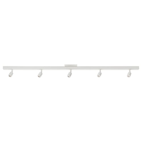 BÄVE white ceiling track light with five adjustable spots, minimalist & modern design.