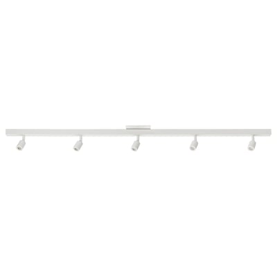 BÄVE white ceiling track light with five adjustable spots, minimalist & modern design.