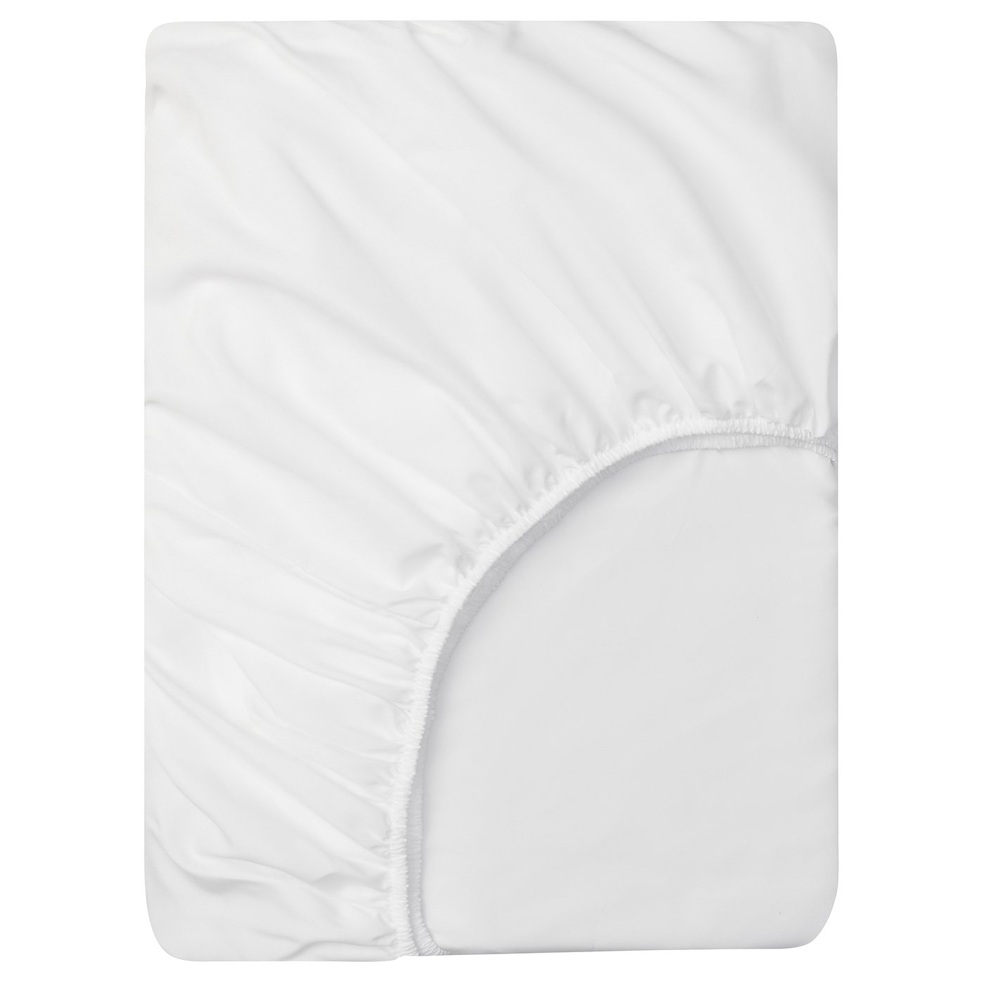 White fitted sheet with elastic, up to 25cm, recycled polyester, soft brushed surface.