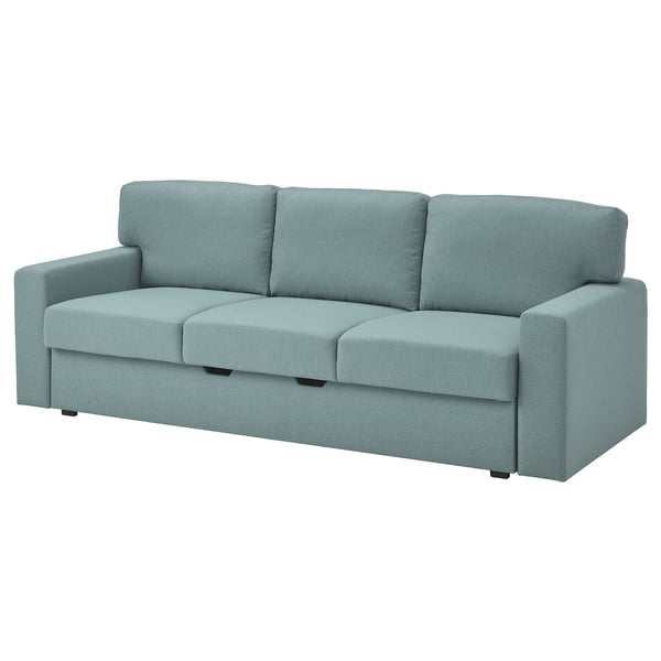 Light blue sofa-bed BÅRSLÖV, soft cushions, storage, fabric, rectangular design.