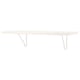 A BERGSHULT wall shelf in white. Its rectangular, simple, and made of particleboard and steel brackets. Great for organising spaces.