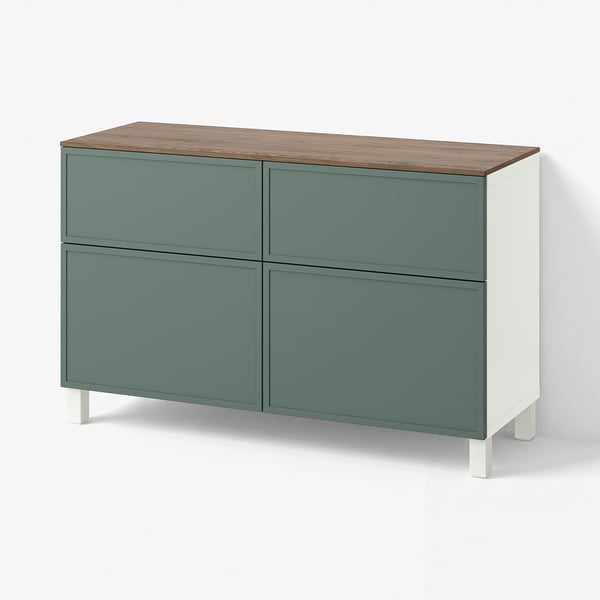 BESTÅ Storage combination w doors/drawers, white/Krukmakare dark grey-green, 120x42x75 cm