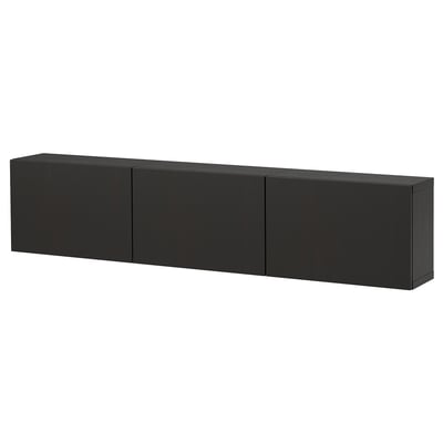 BESTÅ Wall-mounted cabinet combination, black-brown/Lappviken black-brown, 180x22x38 cm