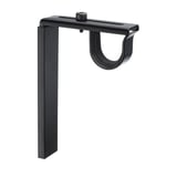 Black adjustable curtain rod bracket, metallic, u-shaped design, vertical support, handy wall/mount option.