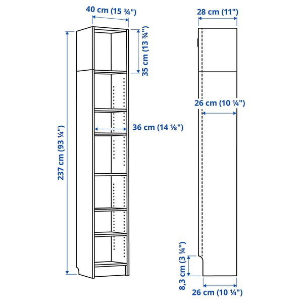 Illustration with measurements for the product: BILLY.