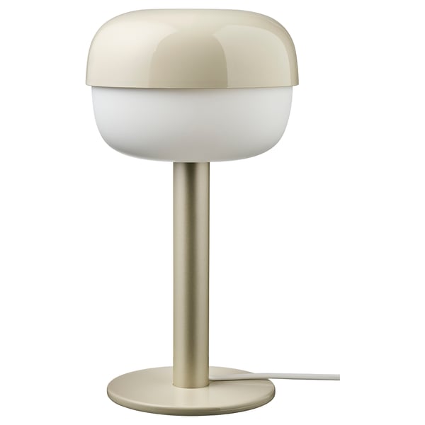BLÅSVERK white table lamp, round shape, metallic base, soft modern design.