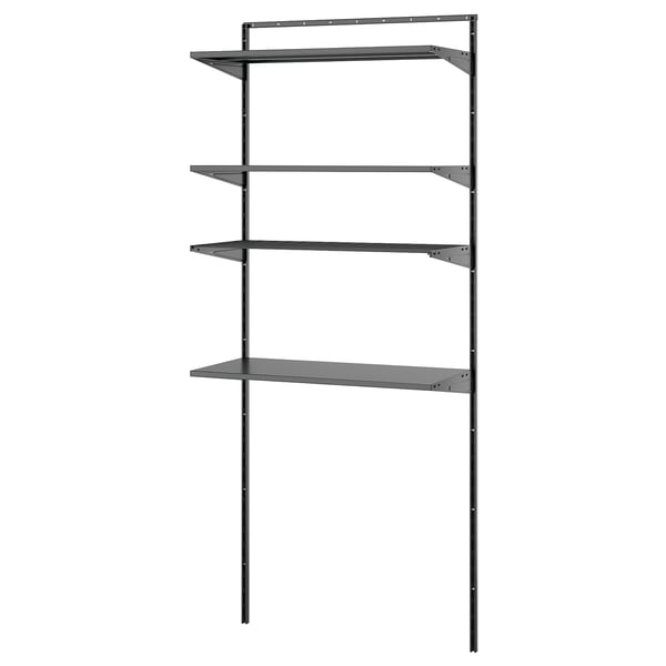 BOAXEL: dark grey wall shelves, metal, simple design, 4 tiers for storage.