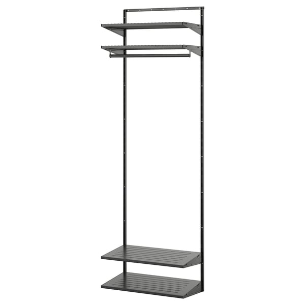 BOAXEL grey wall rack, steel, outdoor clothing storage.