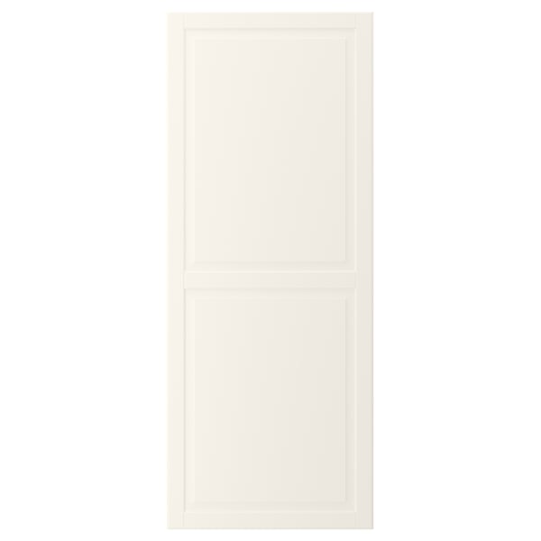 White BODBYN cabinet door, smooth lacquered finish, bevelled panel - elegant, traditional.