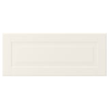 BODBYN off-white cabinet doors, classic bevelled panels, easy-clean lacquered surface.