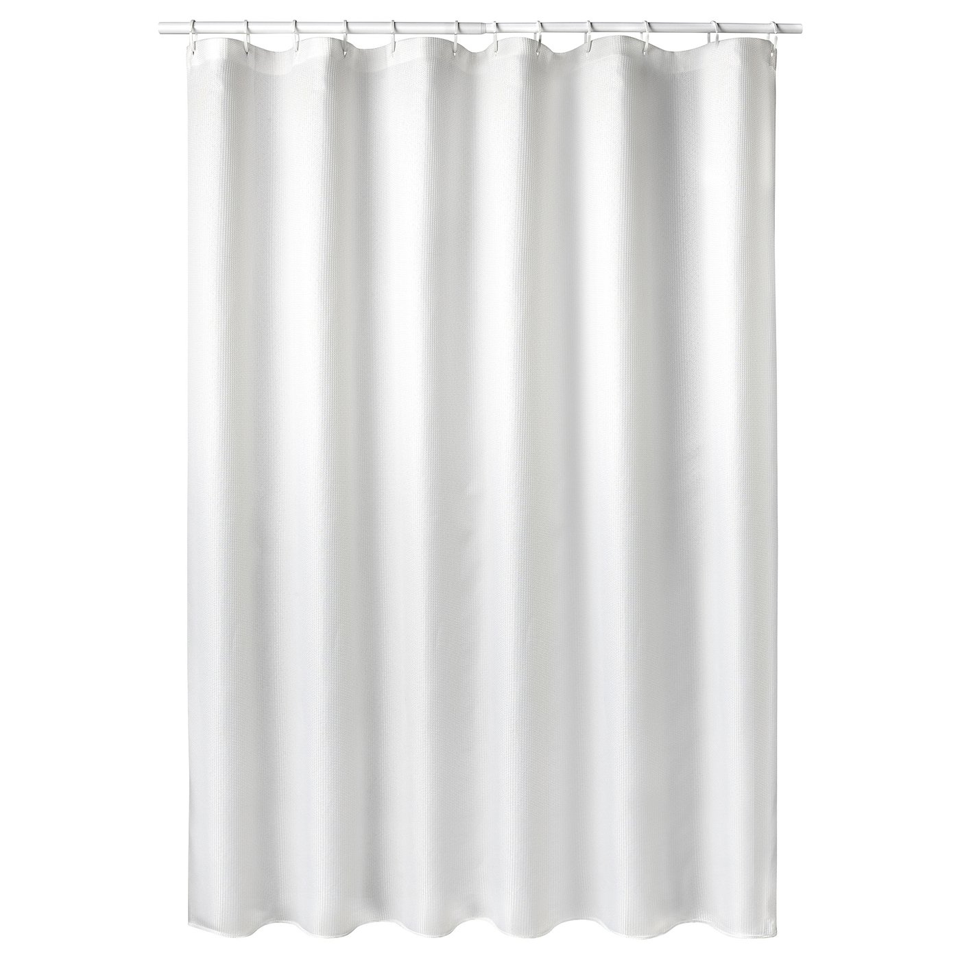White shower curtain, borstalöe, textured waffle fabric, water-repellent, recycled polyester.
