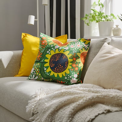 CAFEBITRÄDE Cushion cover, green multicolour/floral pattern, 50x50 cm