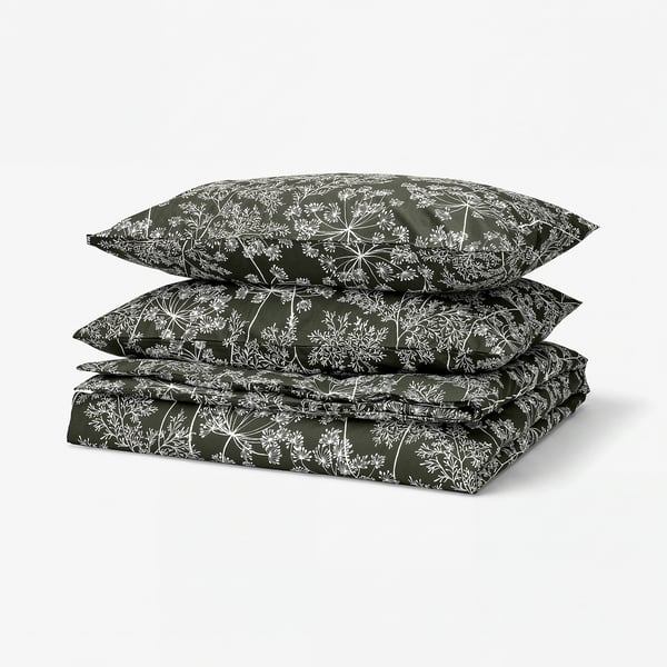 DAGGBJÖRNBÄR set: dark green, white floral print, folded, smooth cotton/lyocell blend.