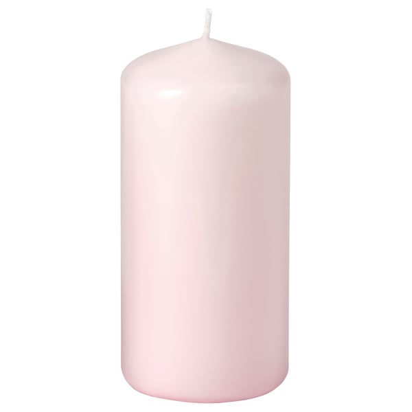 DAGLIGEN Unscented pillar candle, light pink, 14 cm 40 hr
