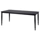 Black rectangular dining table with four tapered legs, made of steel and lacquered mdf.