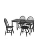 Black DANDERYD dining set with square table and four chairs, made of steel and acacia wood. Clean, modern design.