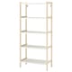 Ikea EKENABBEN white metal and wood shelving unit with four empty shelves.