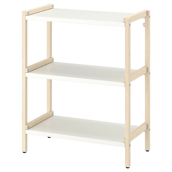 EKENABBEN white metal & wood 3-tier shelf. Simple, open design. Light, sturdy build for easy access.