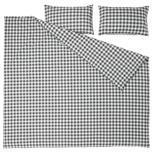 EKTANDVINGE bedding set, grey/white gingham check, 100% organic cotton.