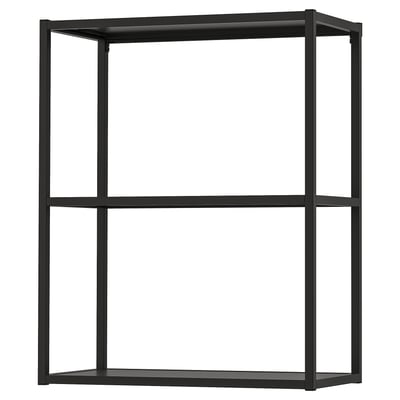 ENHET open black frame with 2 shelves for kitchen, bath, or laundry. Modern, minimalist design with durable metal construction.