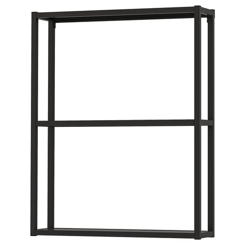 ENHET black metal storage rack, 3 shelves, industrial design.