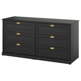 FÅGELFJÄLLET Chest of 6 drawers, black oak effect, 160x51x78 cm