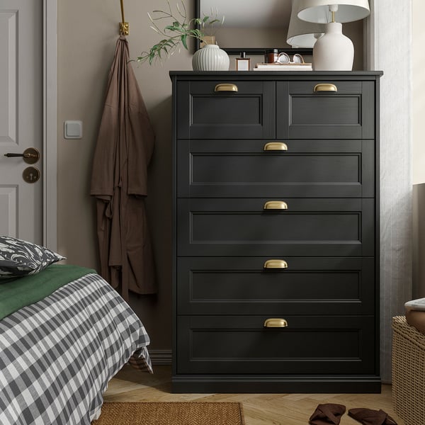 FÅGELFJÄLLET Chest of 6 drawers, black oak effect, 82x51x123 cm