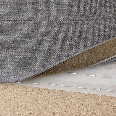FINNALA fabric, highlighting its texture and layers. It includes a close-up of gunnared fabric, used for washable, removable covers.