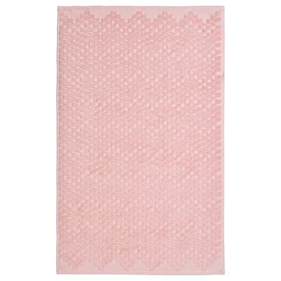 FJÄLLKATTFOT pale pink bath mat, rectangular with jacquard woven pattern, 100% cotton.