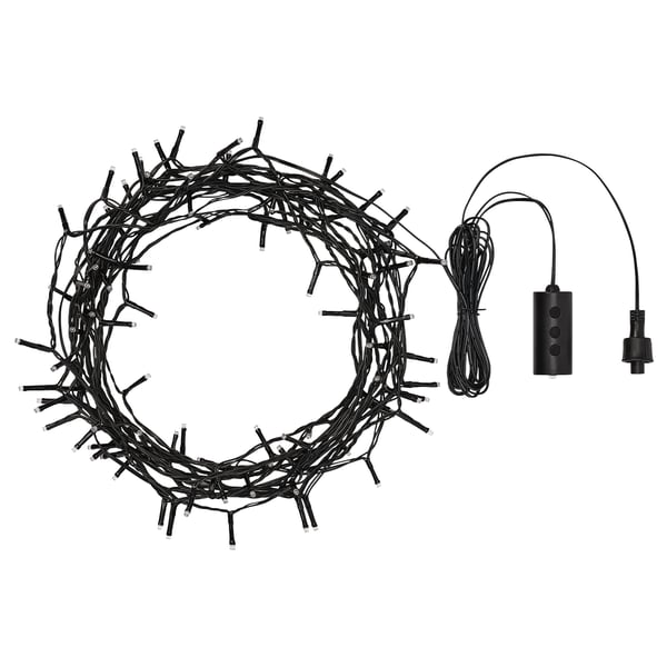 Image GETKÅL string lights, round, black, with control box and cord. Perfect for decorating outdoors with colourful, adjustable light modes.