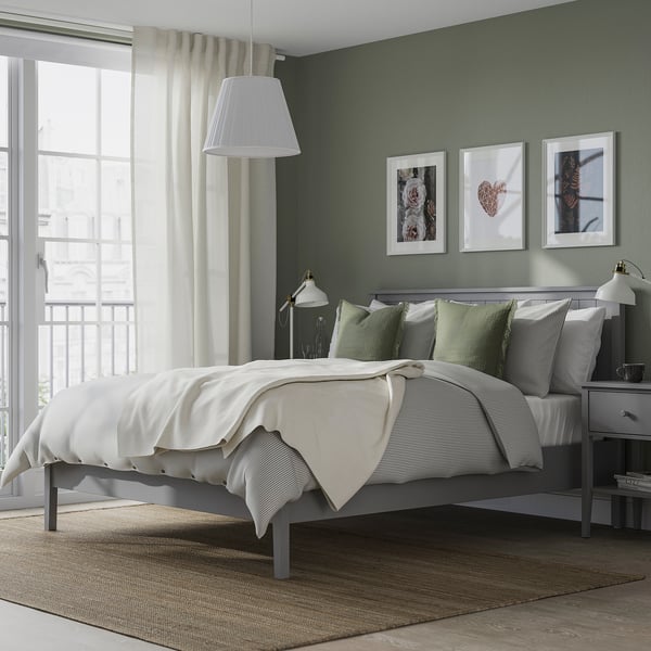 GULLABERG Bed frame, grey, Queen