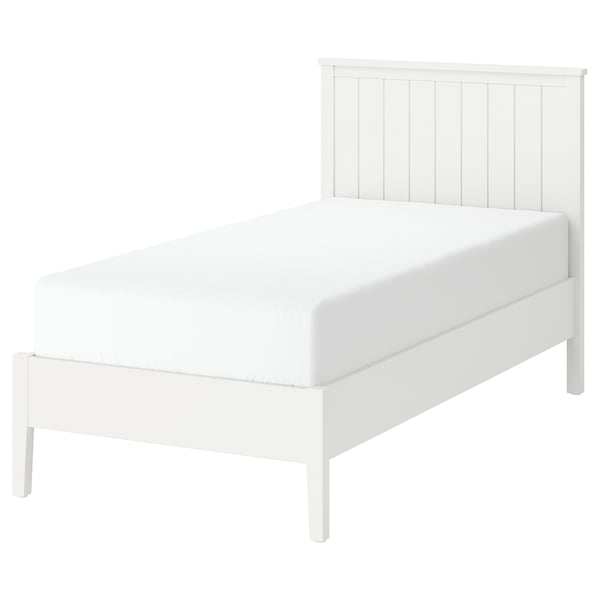 A white GULLABERG traditional bed frame with a classic design, sturdy wooden legs, and a high headboard.