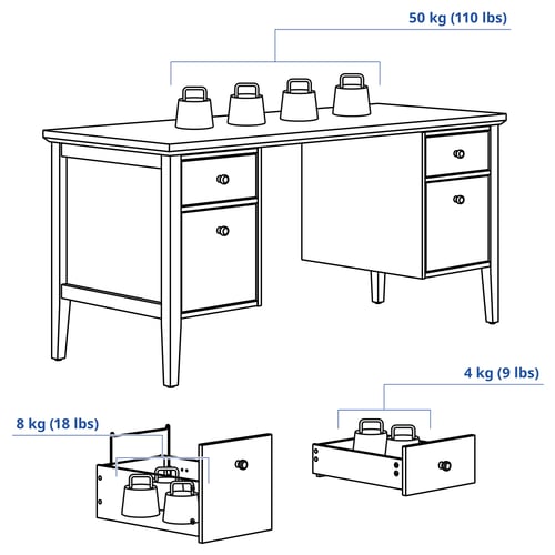 GULLABERG Desk with drop file drawers, white, 155x65x75 cm