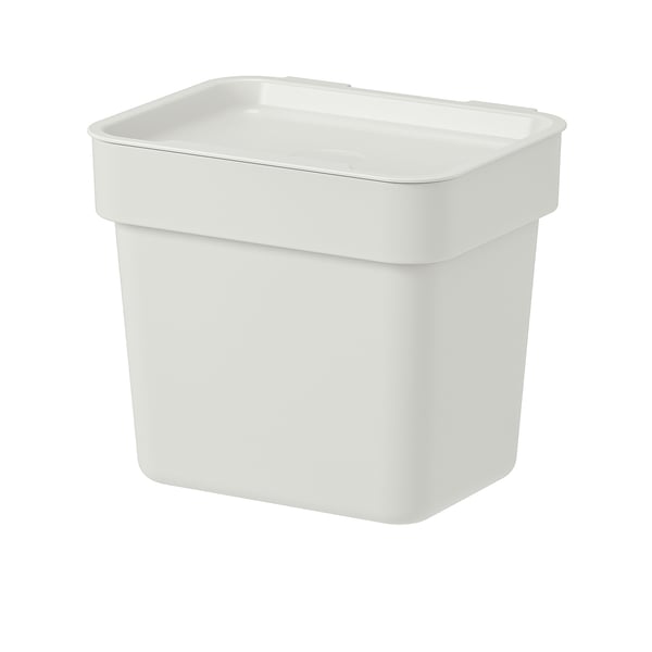 White HÅLLBAR bin, square, made of 50% recycled plastic.