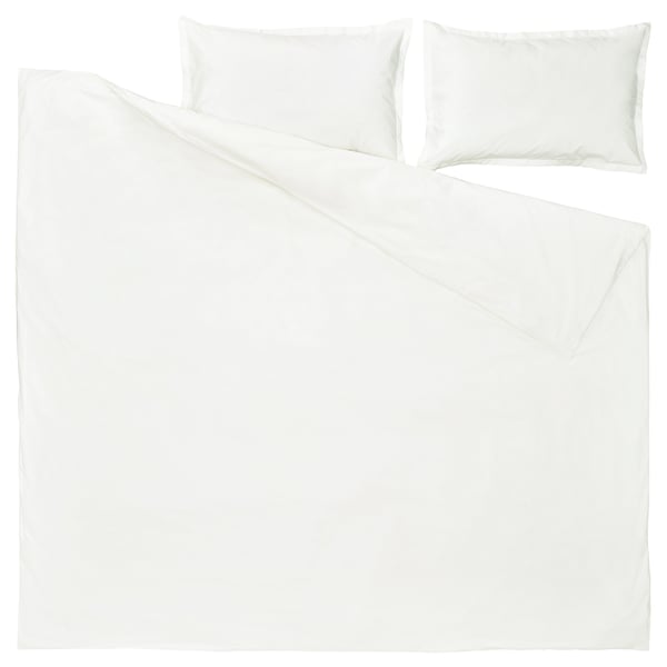White bedding set including duvet and pillowcases. Crisp, classic design with percale fabric.