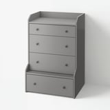 Grey HAUGA chest with four drawers, sleek design, wooden material.
