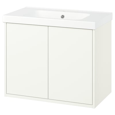 HAVBÄCK all-white bathroom cabinet with sink, sleek design, wall-mountable, storage space.