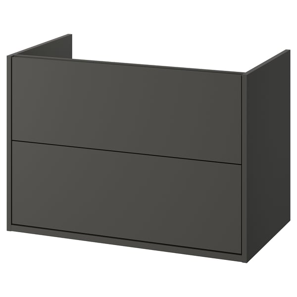 HAVBÄCK dark grey bathroom cabinet, modern minimalist design with two drawers for storage.