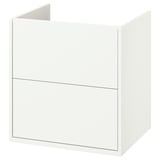 Havbaeck white bathroom cabinet with drawers, sleek design, wall-mount or leg-supported.
