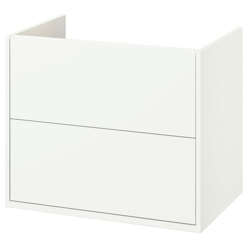White HAVBÄCK bathroom cabinet, rectangular, minimalist design with smooth surfaces and two drawers.