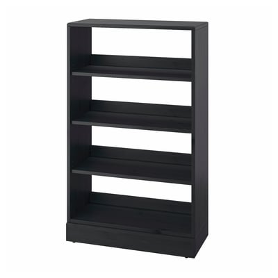 Black HAVSTA pine bookshelf, rectangular, four open shelves.