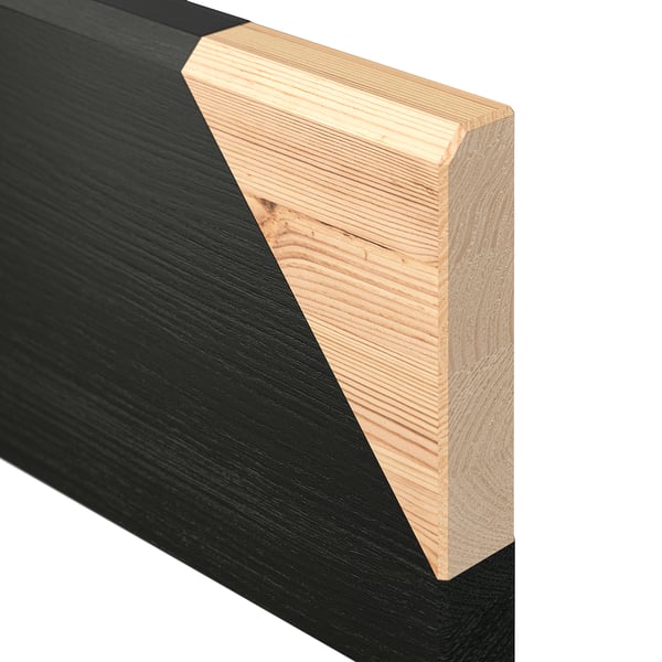 HAVSTA black sideboard corner in natural pine, modern rustic design.