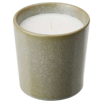 HEDERSAM scented candle in greenish glass; cylindrical shape with two wicks, suitable for home decor and relaxation.
