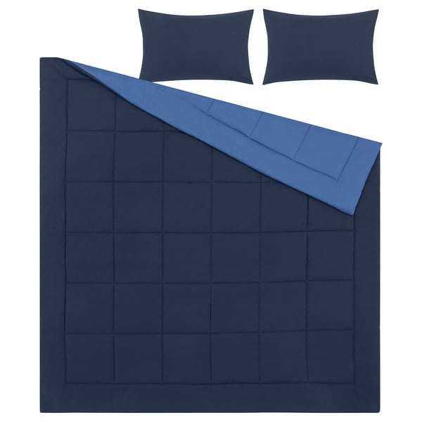 HEDFRYLE: navy blue bed set with 1 comforter & 2 pillow shams, soft recycled polyester.