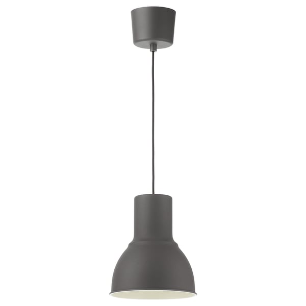 HEKTAR pendant lamp, black, cylindrical shape, minimalist design, metal material, ideal for dining areas.