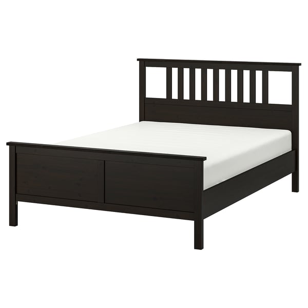 HEMNES bed: dark brown, solid pine, rectangular, slatted head & footboard.
